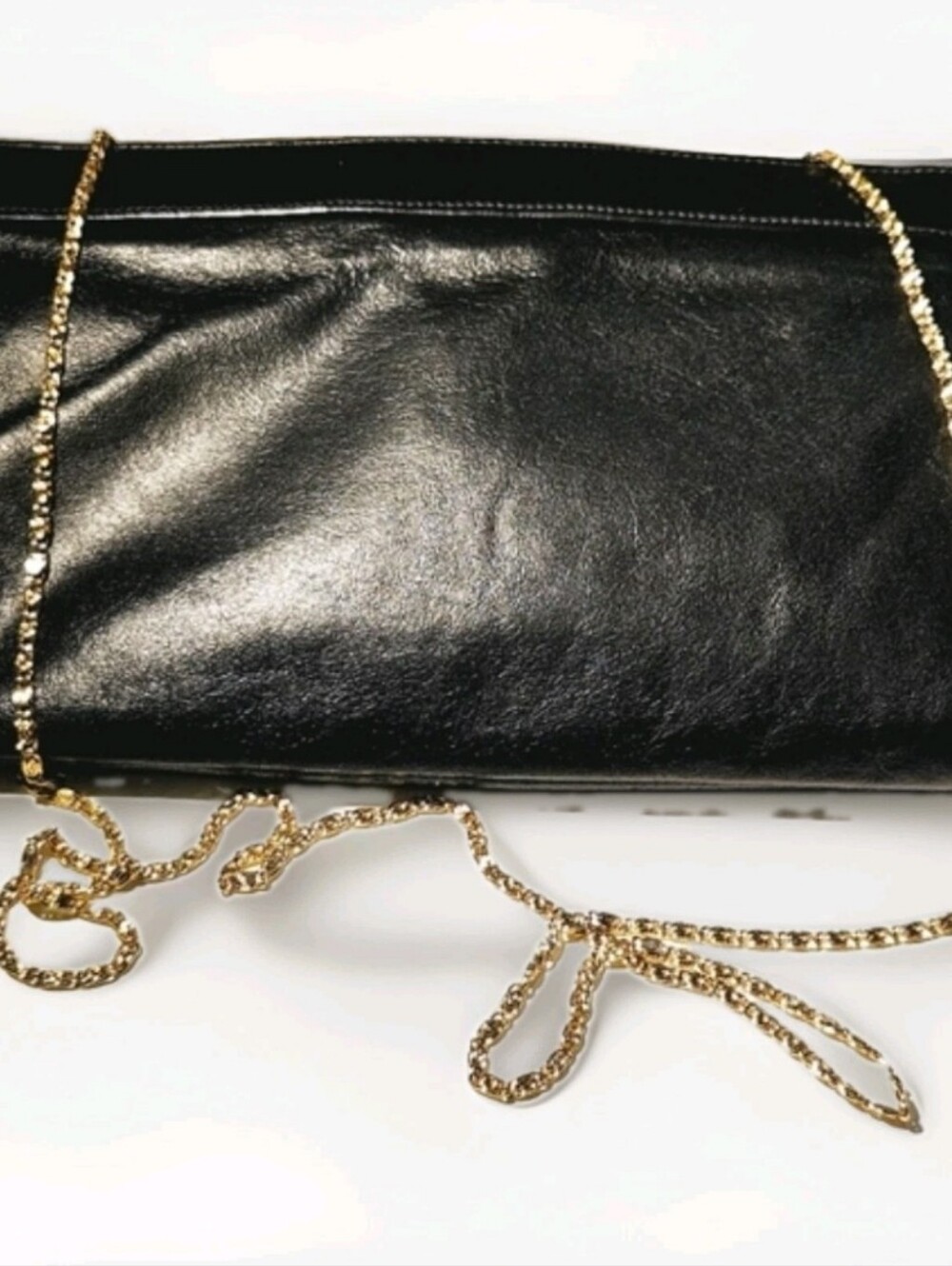 Vintage Y2K Womens Gold Chain Black Cocktail Clutch Purse Cross Body Date Nigh
